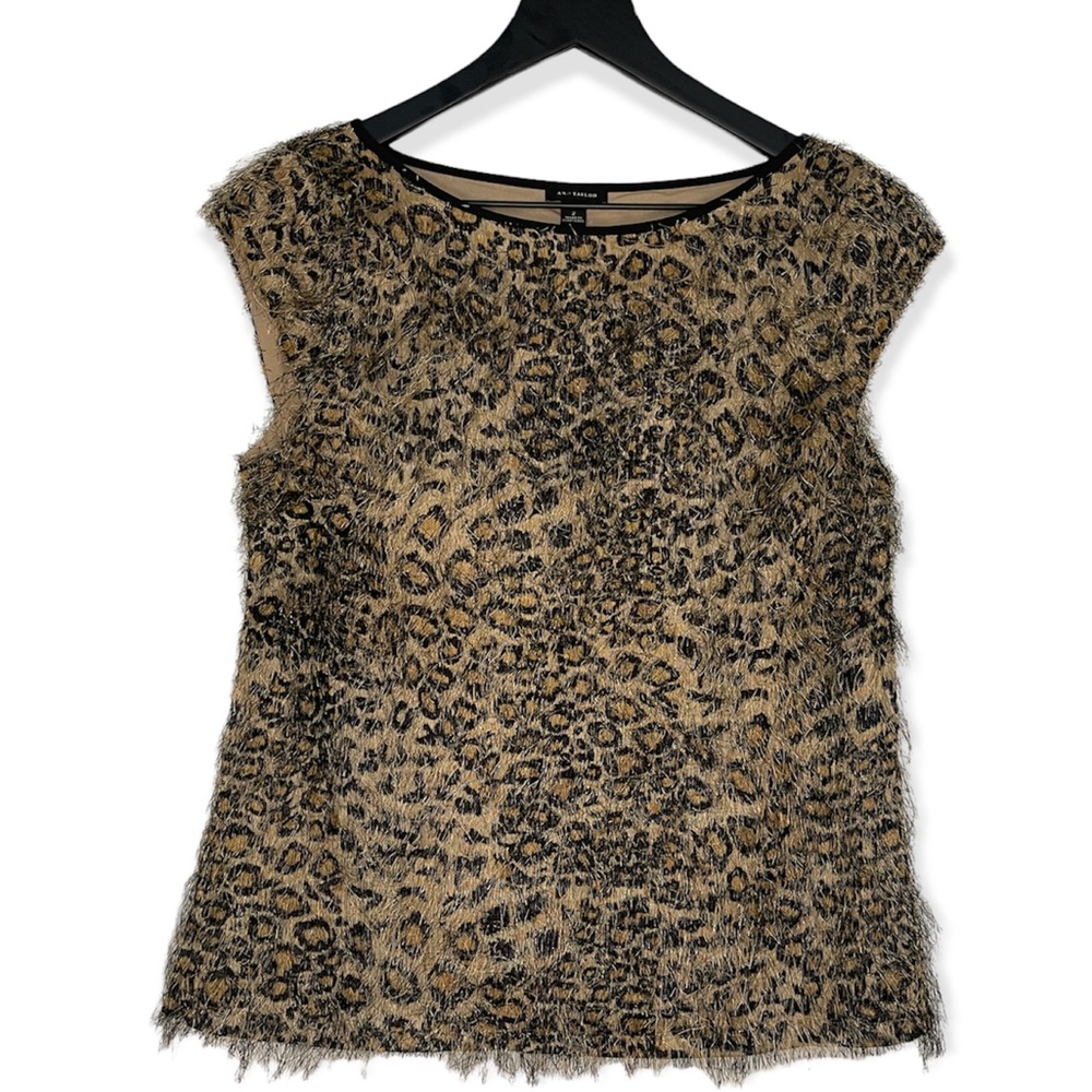 ANN TAYLOR Leopard Fuzzy/fringe sleeveless top - Picture 5 of 11